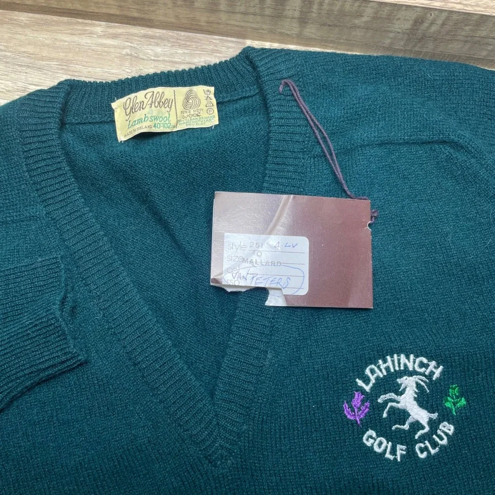 Glen Abbey Lambswool V-Neck Sweater Green Lahinch Golf Club Ireland Men 40 Large